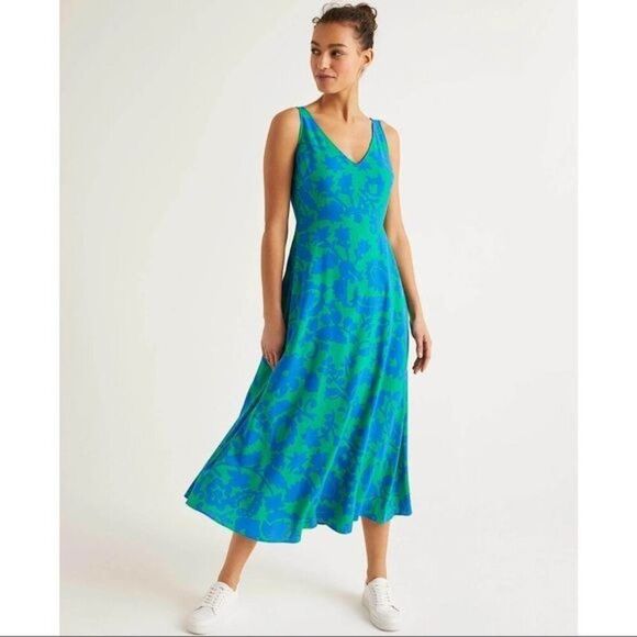 Boden Rosaline Midi Dress Tropical Retreat Emerald Size 16 V-Neck Sleeveless - Picture 5 of 14